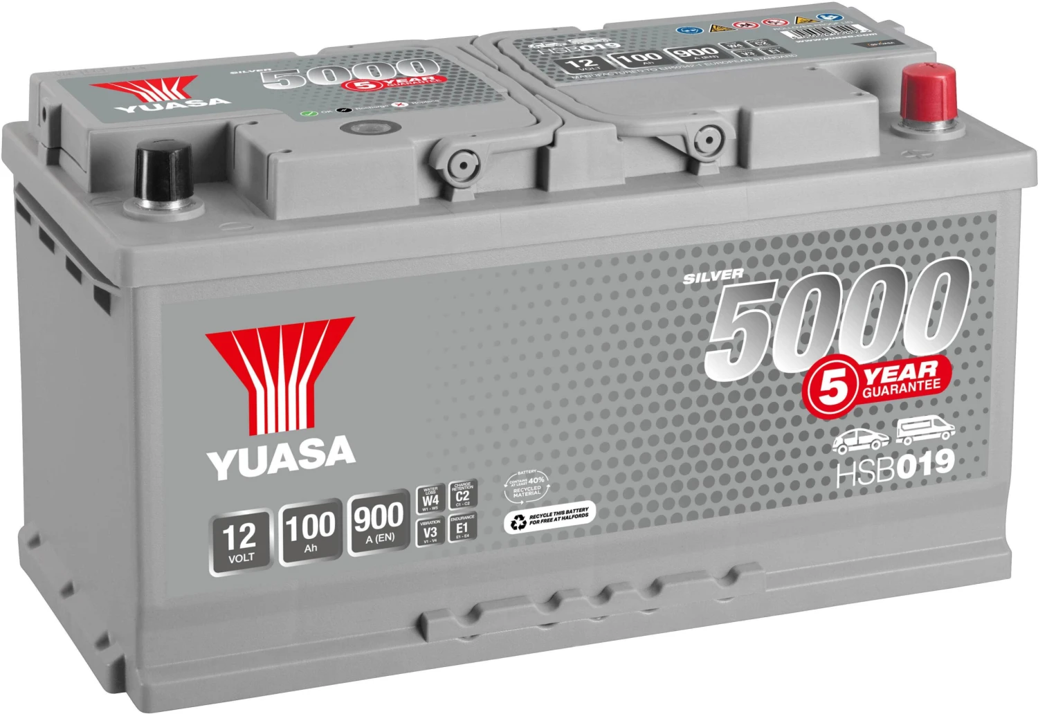 YuasaHSB019 Silver 12V Car Battery 5 Year Guarantee 3 YuasaHSB019 Silver 12V Car Battery 5 Year Guarantee