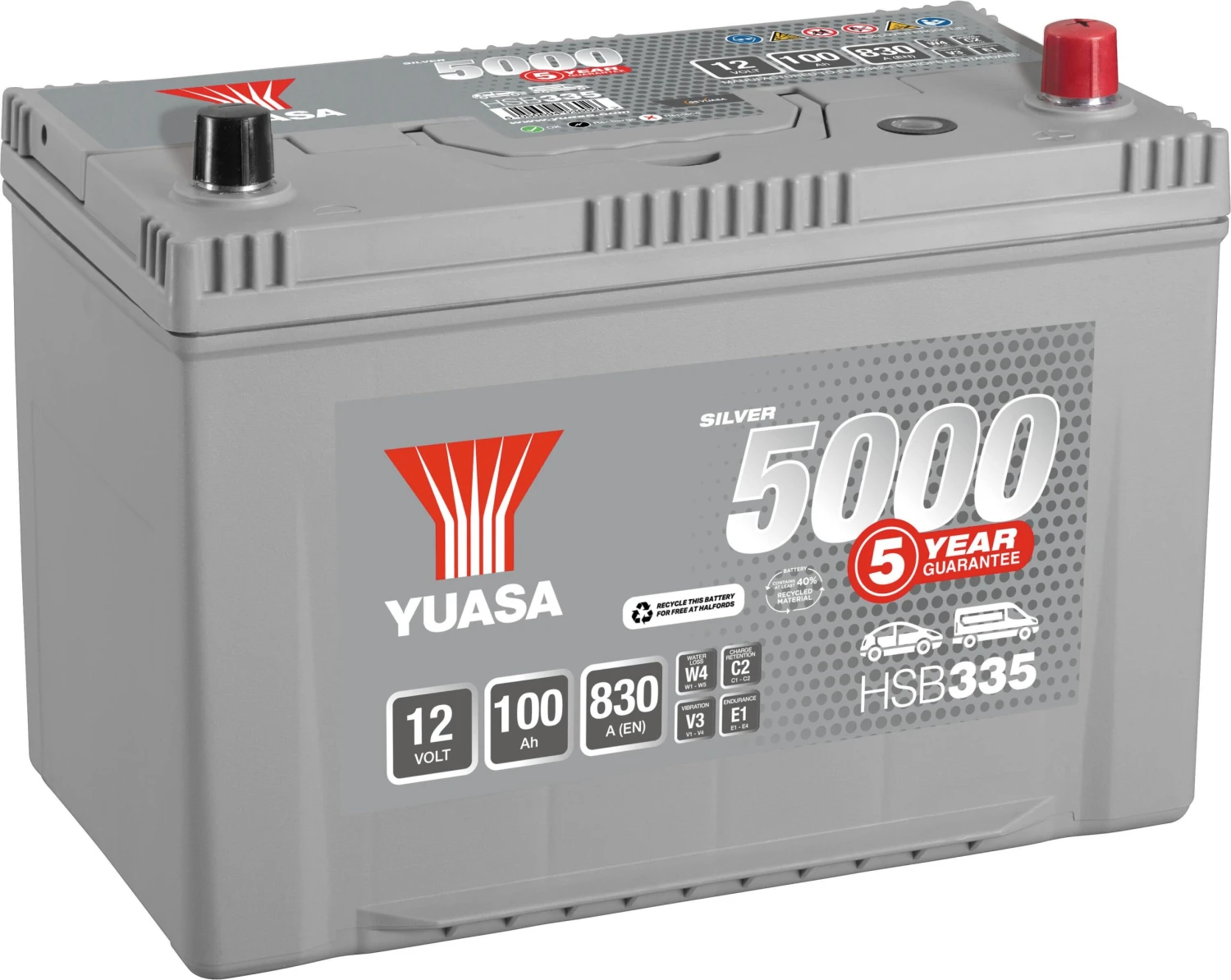 Yuasa HSB335 Silver 12V Car Battery 5 Year Guarantee 3 Yuasa HSB335 Silver 12V Car Battery 5 Year Guarantee