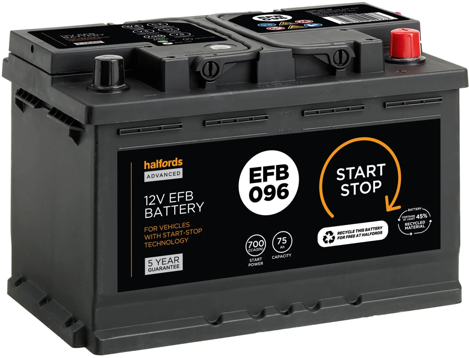 Halfords EFB096 Start Stop Car Battery 5 Year Guarantee 3 Halfords EFB096 Start Stop Car Battery 5 Year Guarantee