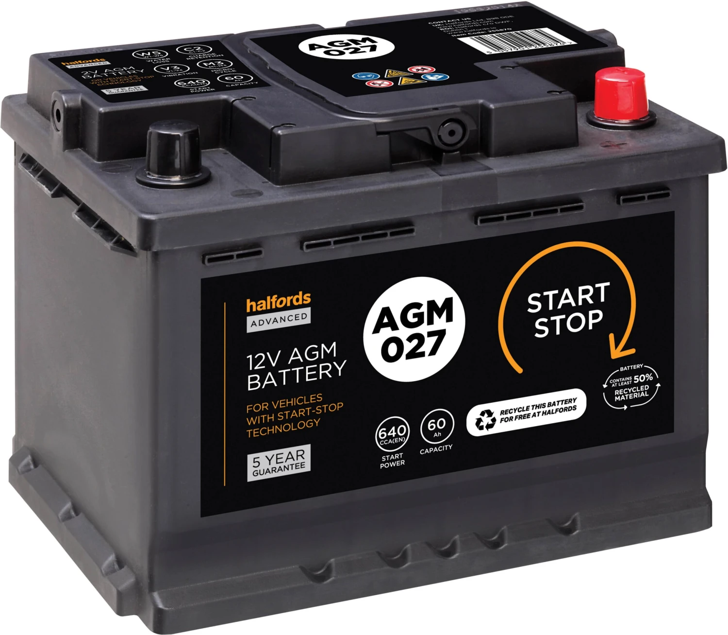 Halfords AGM027 Start Stop Car Battery 5 Year Guarantee 3 Halfords AGM027 Start Stop Car Battery 5 Year Guarantee