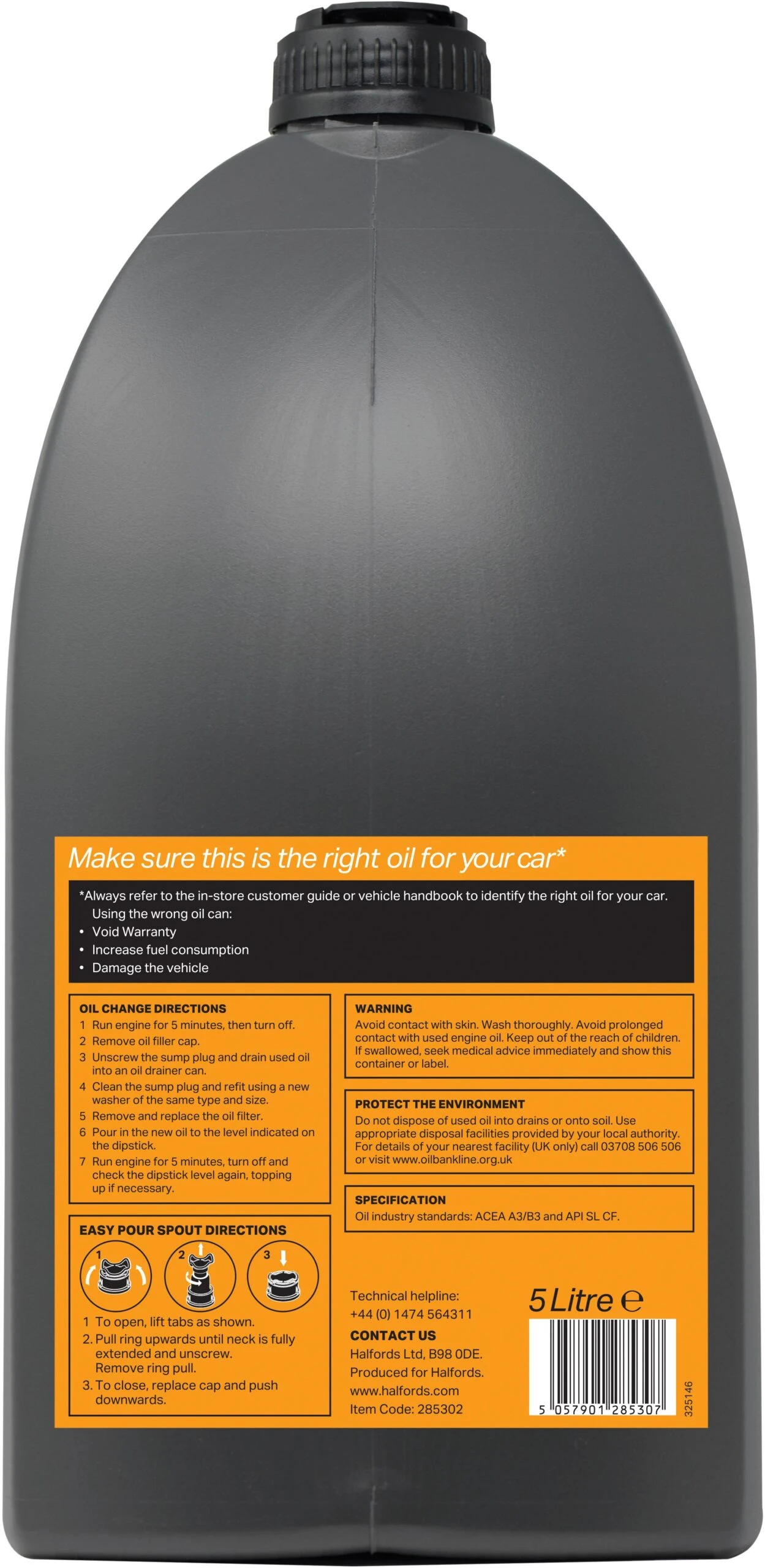 Halfords 10W40 Part Synthetic Oil 3 - 5 Litres 4 Halfords 10W40 Part Synthetic Oil 3 - 5 Litres - Image 2