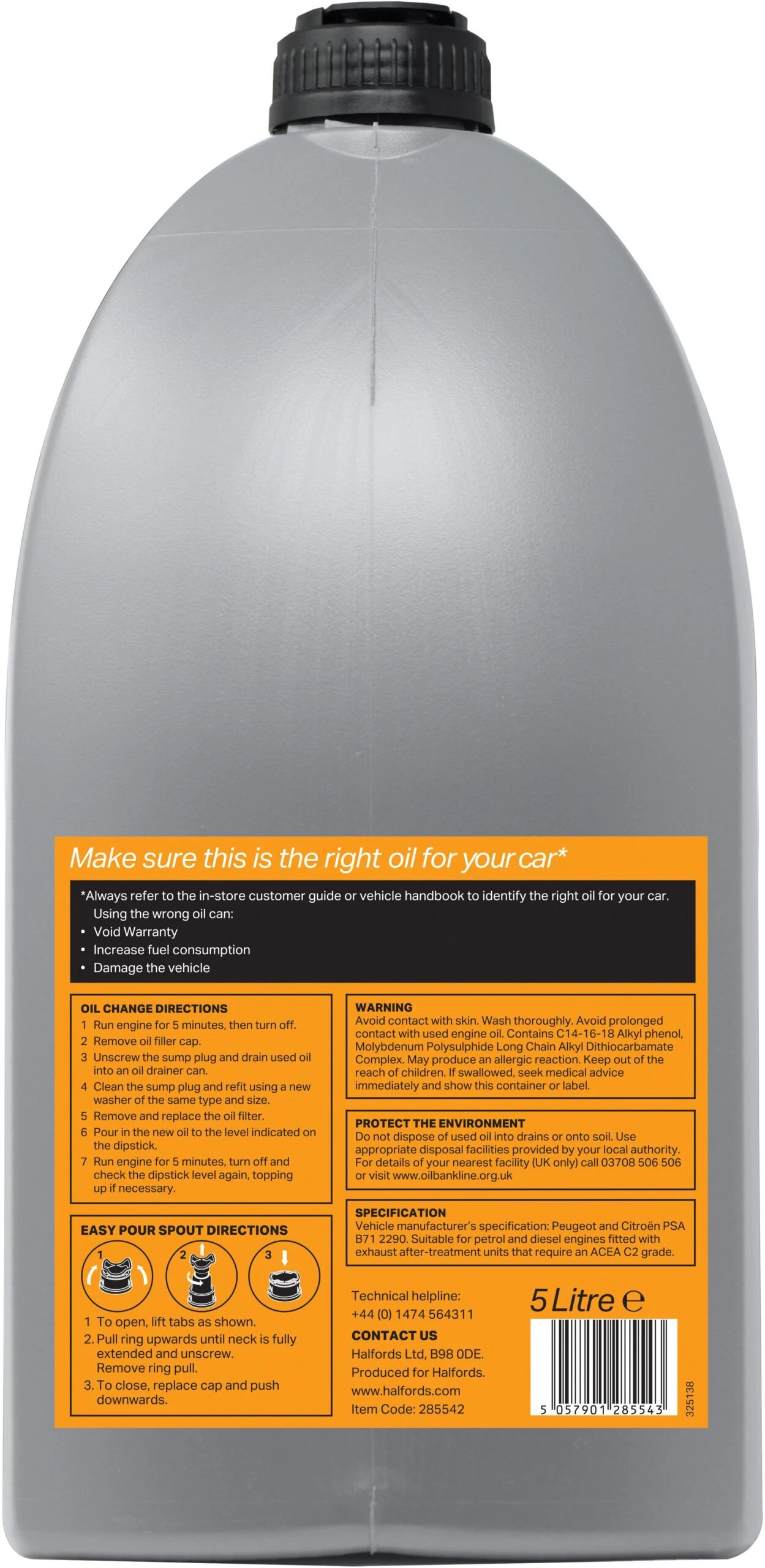 Halfords 5W30 Fully Synthetic Oil 6 - 5 Litres 4 Halfords 5W30 Fully Synthetic Oil 6 - 5 Litres - Image 2