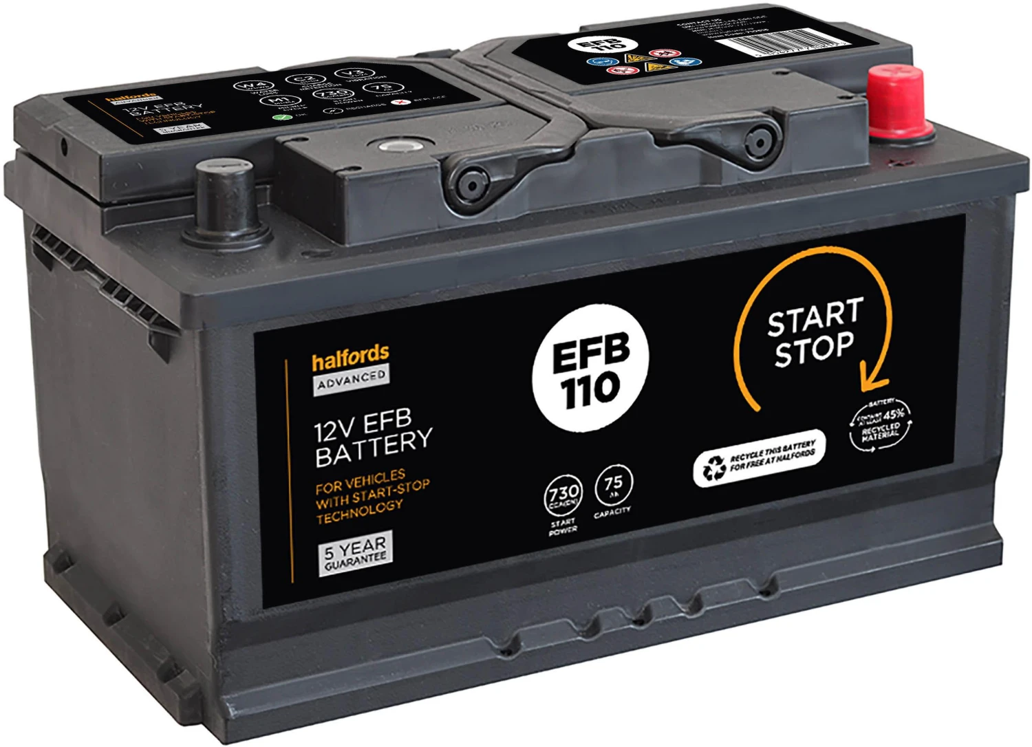 Halfords EFB110 Start/Stop EFB 12V Car Battery 5 Year Guarantee 3 Halfords EFB110 Start/Stop EFB 12V Car Battery 5 Year Guarantee