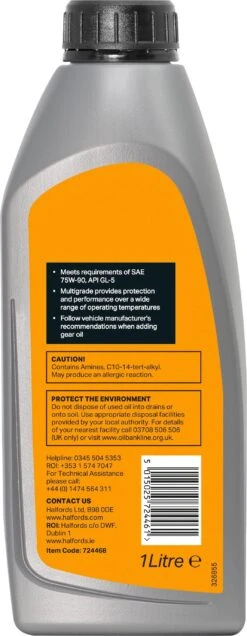Halfords Gear Oil EP 75W/90 GL-5 1L -Auto Parts Store 724468a