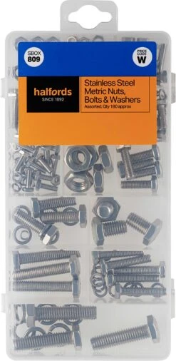 Halfords Assorted Stainless Steel Nuts, Bolts & Washers (SBOX809)