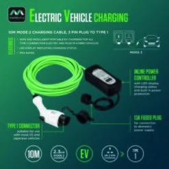 Masterplug Mode 2 EV Charge Cable 10M 3 Pin Plug To Type 1 -Auto Parts Store 734054g