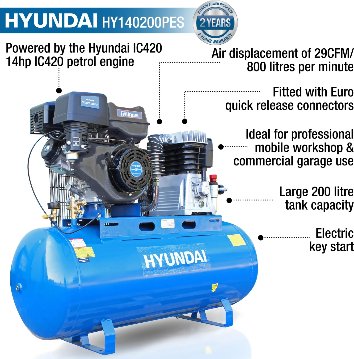 Hyundai 200L Air Compressor 29CFM/145psi, 14hp 12 Hyundai 200L Air Compressor 29CFM/145psi, 14hp - Image 10