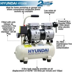 Hyundai 8L Silenced Air Compressor, 0.75hp 19 Hyundai 8L Silenced Air Compressor, 0.75hp -Auto Parts Store 735574f
