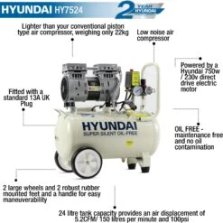 Hyundai 24L Silenced Air Compressor, 1hp -Auto Parts Store 735582f
