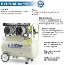 Hyundai 50L Low Noise Air Compressor, 2hp 20 Hyundai 50L Low Noise Air Compressor, 2hp -Auto Parts Store 735590h