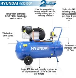 Hyundai 100L Silenced Air Compressor, 3hp 24 Hyundai 100L Silenced Air Compressor, 3hp -Auto Parts Store 735606j