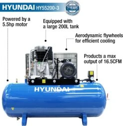 Hyundai 200L Air Compressor, 145psi, 5.5hp -Auto Parts Store 735614h