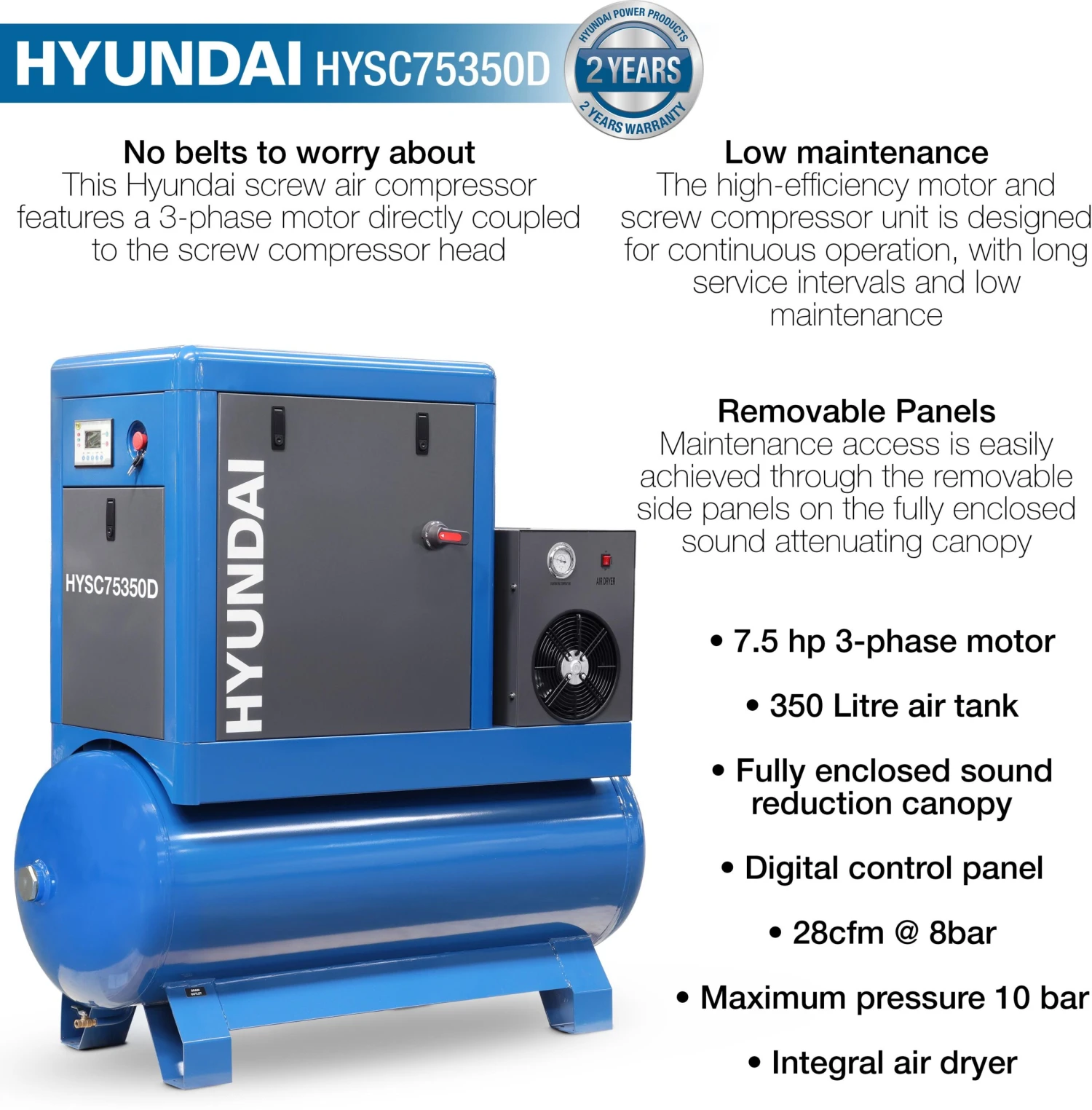 Hyundai 7.5hp 350L Screw Compressor 12 Hyundai 7.5hp 350L Screw Compressor - Image 10