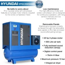 Hyundai 20hp 500L Screw Compressor With Dryer -Auto Parts Store 735726m