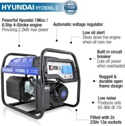 Hyundai 2.2kW Petrol Generator -Auto Parts Store 735806j