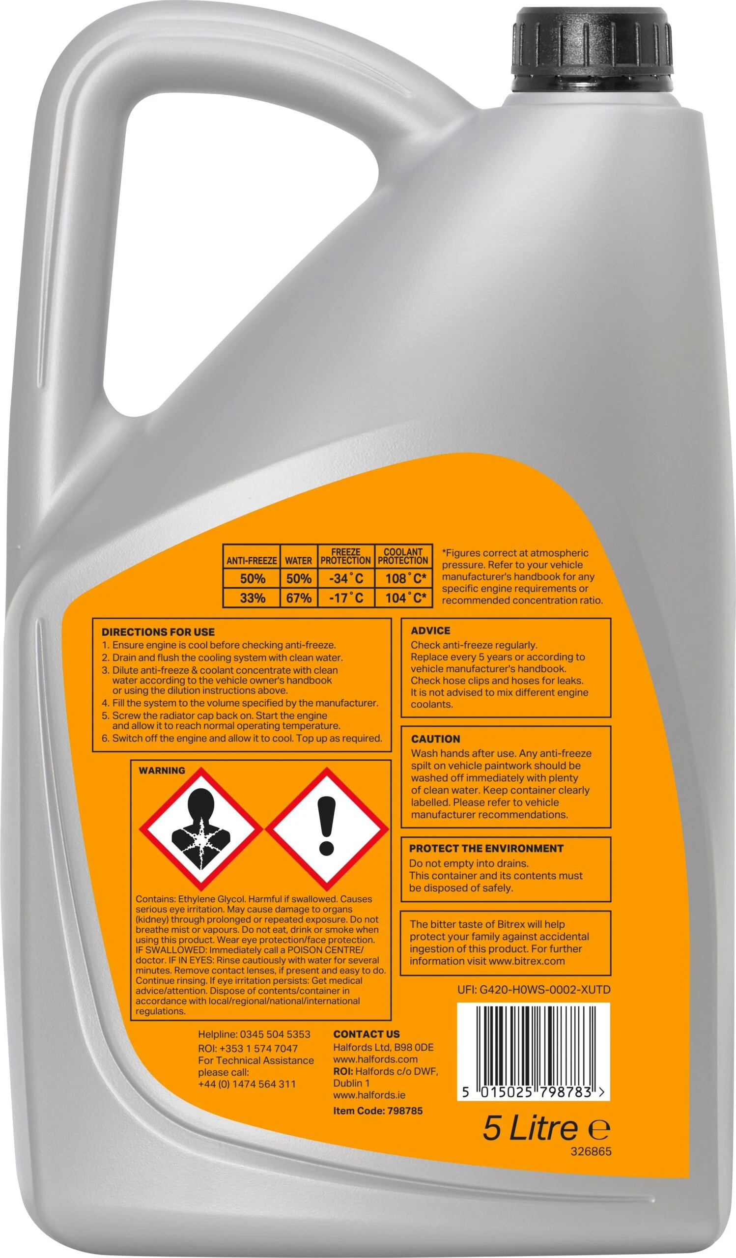 Halfords OAT Antifreeze Concentrate 5 Litres 4 Halfords OAT Antifreeze Concentrate 5 Litres - Image 2