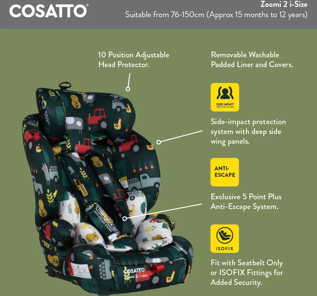 Cosatto Zoomi 2 I-size Group 1/2/3 Car Seat Old MacDonald 11 Cosatto Zoomi 2 I-size Group 1/2/3 Car Seat Old MacDonald - Image 9