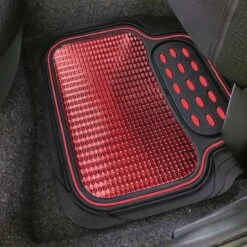 Streetwize 4 Piece Heavy Duty Metallic Style Mat Set - Black & Red -Auto Parts Store 822150b