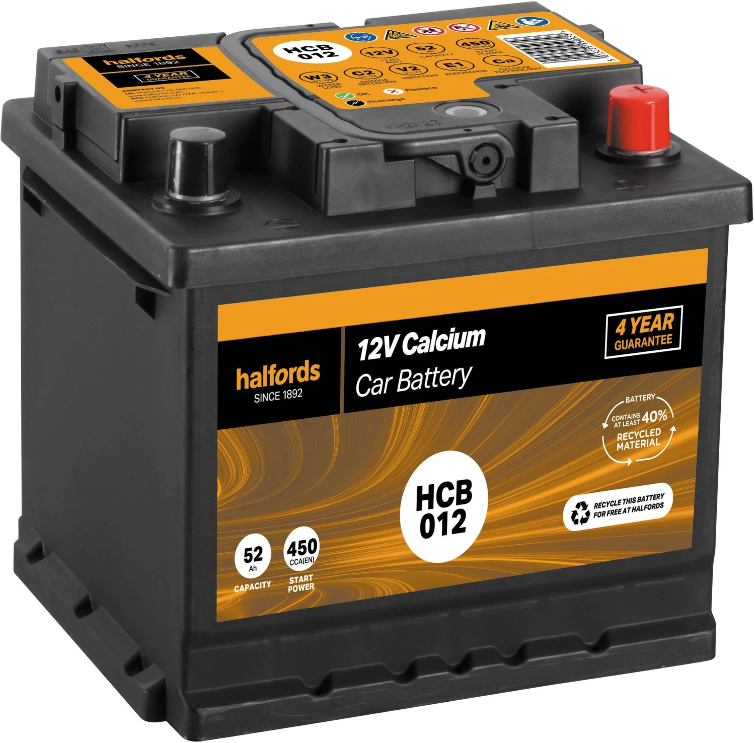 Halfords HCB012 Calcium 12V Car Battery 4 Year Guarantee 3 Halfords HCB012 Calcium 12V Car Battery 4 Year Guarantee
